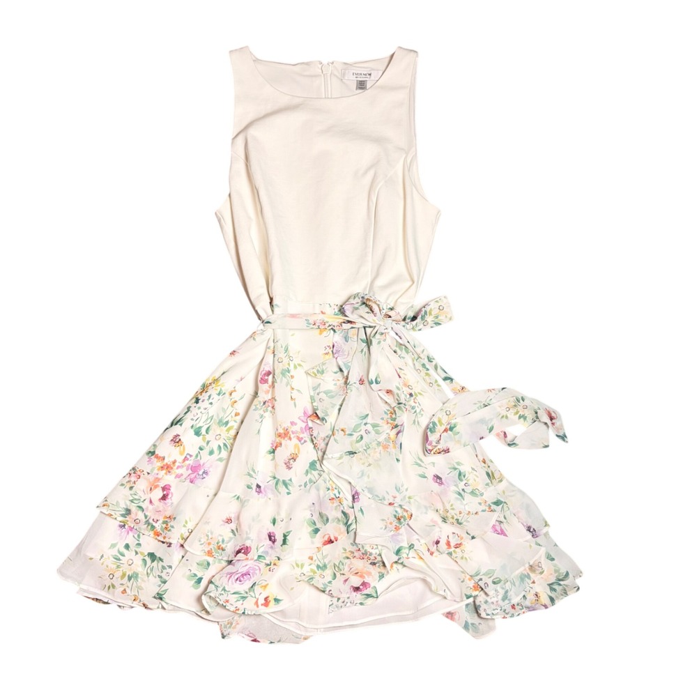 Ever New Floral Sleeveless Fit & Flare Dress Womens Size 8 White Multi